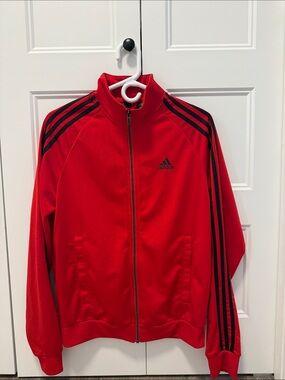 adidas Red Track Jacket with Black Three-Stripes